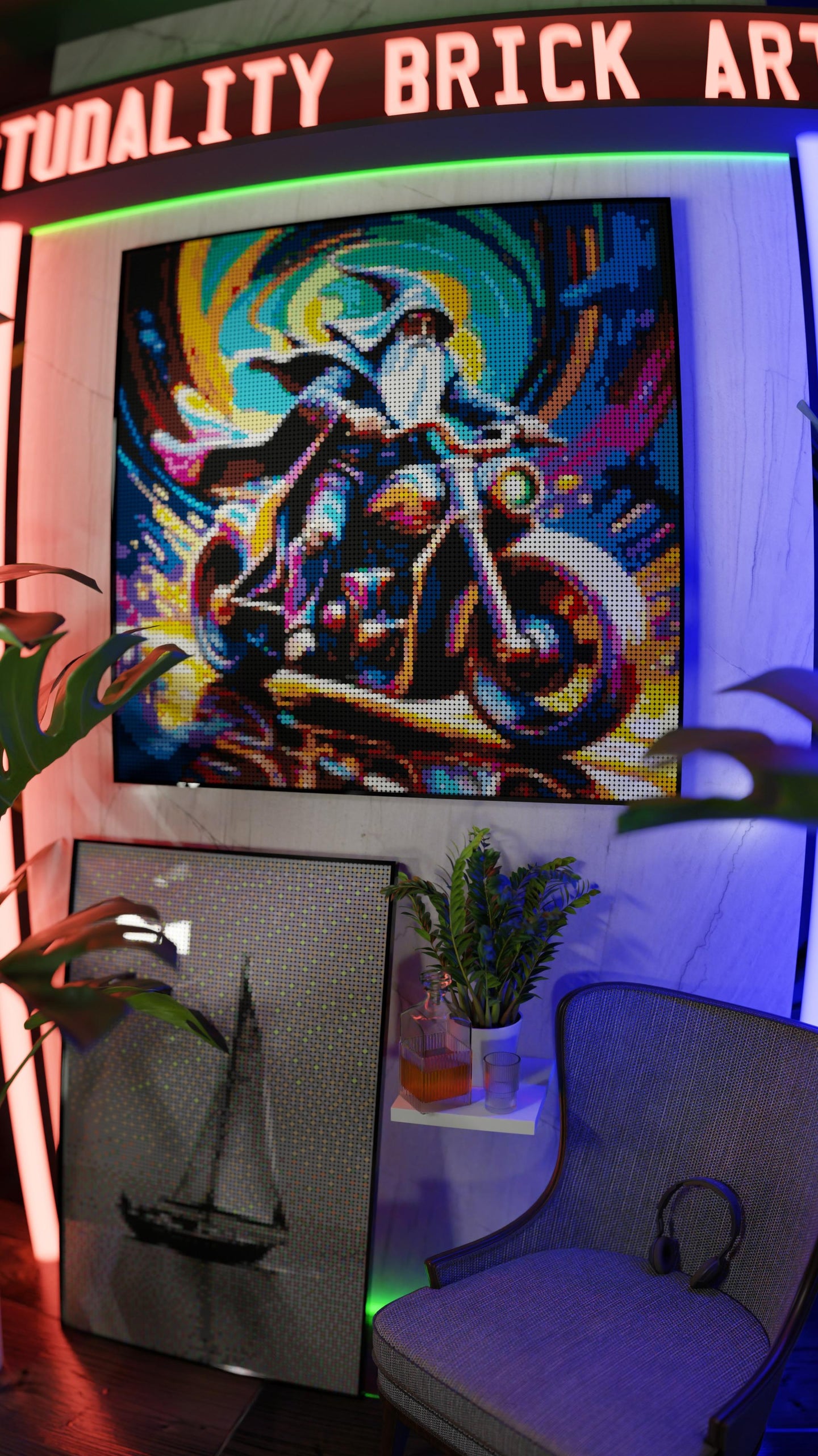 The Rune Roadster LEGO® Style mosaic wall art made from colorful plastic bricks